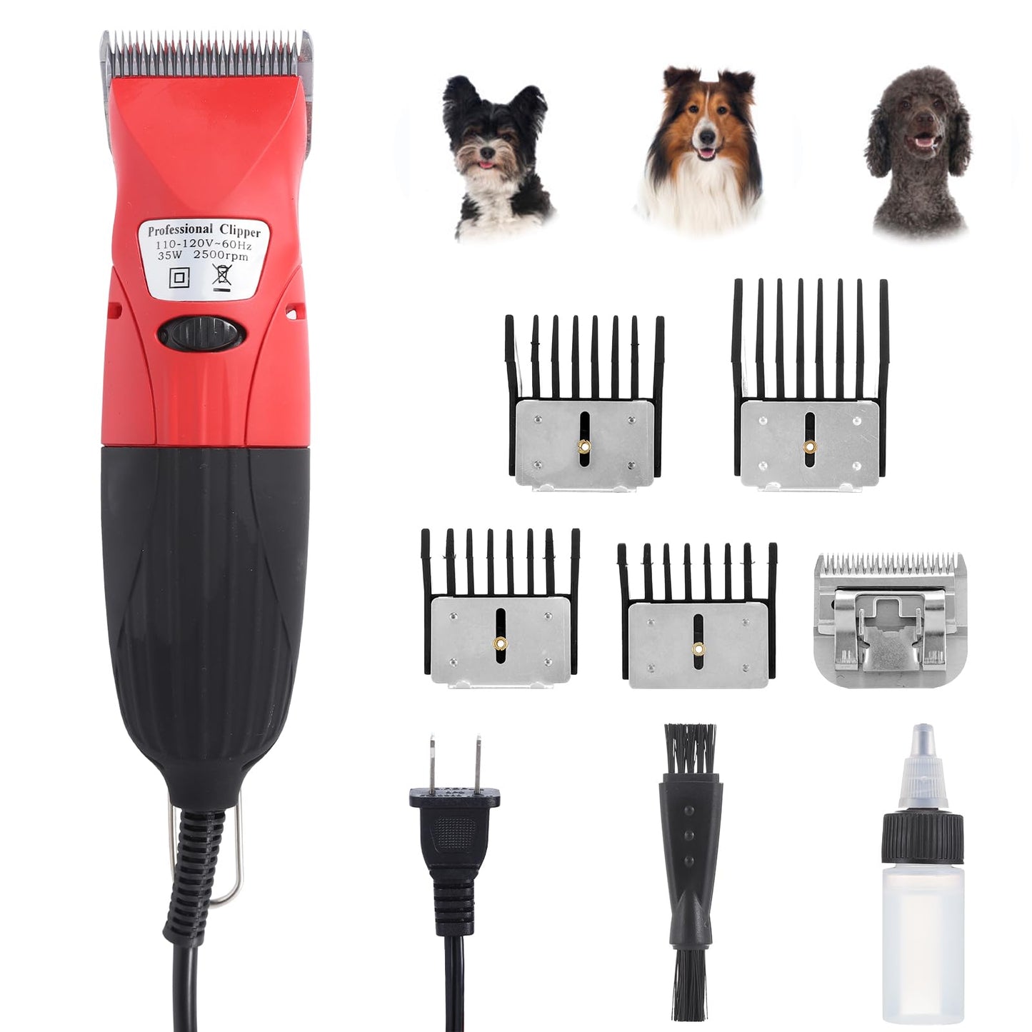 DUCKBOY 35W Electric Pet Hair Clipper Cutter Trimmer Shaver Grooming Kit for Small Larger Dog Cat with 3 Interchangeable Blades and 3m Power Cable Dog Clippers for Grooming